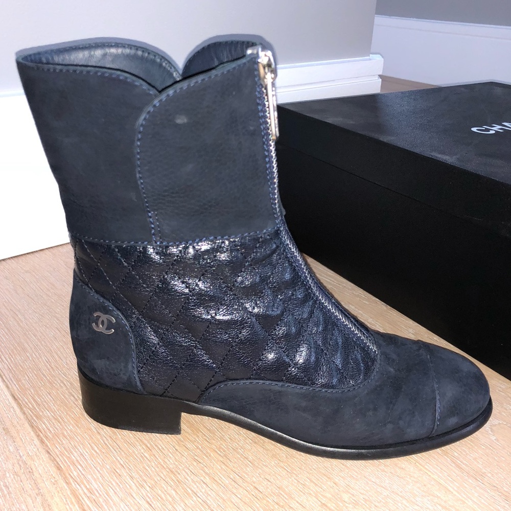 Chanel Zip Up Blue Suede Combat Boot - Picture 5 of 8